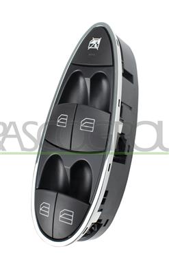 FRONT DOOR LEFT WINDOW REGULATOR PUSH-BUTTON PANEL-BLACK-WITH CHROME RIM-4 SWITCHES-3 PINS