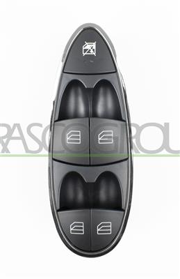 FRONT DOOR LEFT WINDOW REGULATOR PUSH-BUTTON PANEL-BLACK-WITH CHROME RIM-4 SWITCHES-3 PINS