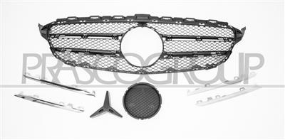 REJILLA NEGRA CON MOLDURA SILVER Y PERFILS CROMADOS CON SOPORTE EMBLEMA