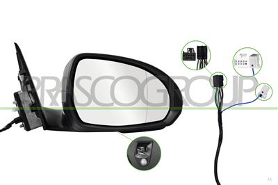 DOOR MIRROR RIGHT-ELECTRIC-PRIMED-HEATED-WITH LAMP-WITH AMBIENT LIGHT-ASPHERICAL-8 PINS