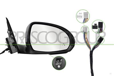 ESPEJO DERECHO-ELECTRICO-IMPRIMADO-TERMICO-ABATIBLE-CON PILOTO-CON MEMORIA-CON LUZ CORTESIA-CON BLIS-ASFERICO-16 PINES