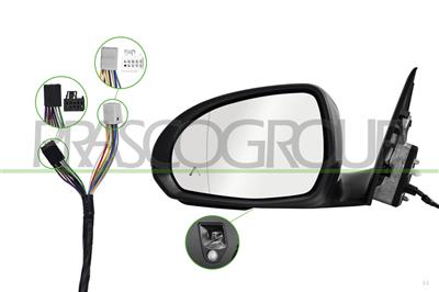 DOOR MIRROR LEFT-ELECTRIC-PRIMED-HEATED-FOLDABLE-WITH LAMP-WITH MEMORY-WITH AMBIENT LIGHT-WITH BLIS-ASPHERICAL-16 PINS