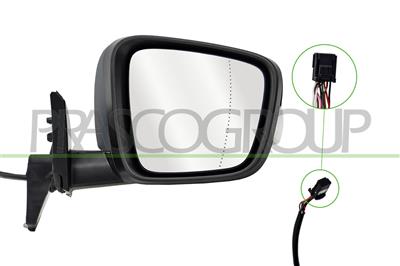DOOR MIRROR RIGHT-ELECTRIC-PRIMED-HEATED-WITH LAMP-WITH SENSOR-ASPHERICAL-9 PIN