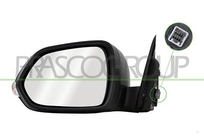 DOOR MIRROR LEFT-ELECTRIC-PRIMED-HEATED-WITH LAMP-CONVEX-6 PINS