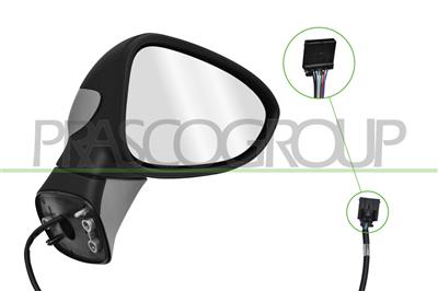 RETROVISORE DESTRO-ELETTRICO-CON PRIMER-TERMICO-CHIUDIBILE-CORPO NERO-GOFFRATO-CONVESSO-7 PINS