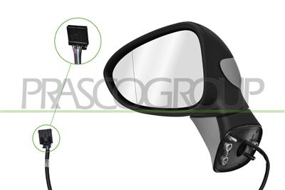 DOOR MIRROR LEFT-ELECTRIC-PRIMED-HEATED-FOLDABLE-BLACK BODY-TEXTURED FINISH-ASPHERICAL-7 PINS
