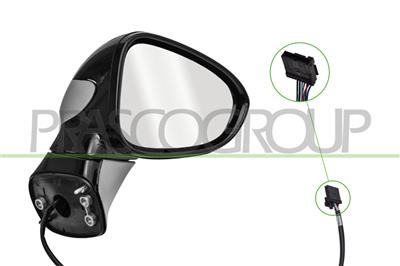 RETROVISORE DESTRO-ELETTRICO-CON PRIMER-TERMICO-CHIUDIBILE-CORPO NERO-LUCIDO-CONVESSO-7 PINS