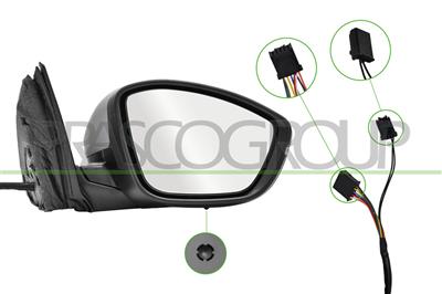 DOOR MIRROR RIGHT-ELECTRIC-PRIMED-HEATED-FOLDABLE-WITH SENSOR-WITH LAMP-CONVEX-10 PINS