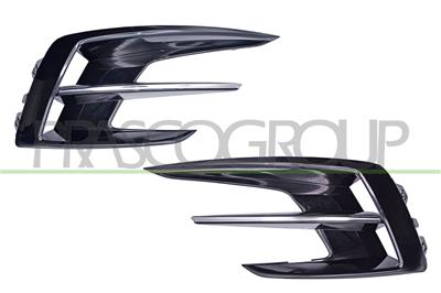 SET OF FRONT BUMPER GRILLE-BLACK-GLOSSY-WITHOUT FOG LAMP HOLES-WITH MOLDING CHROME (RIGHT+LEFT)
