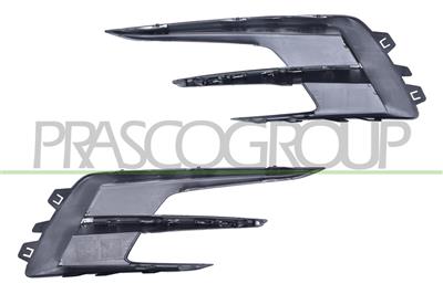 SET OF FRONT BUMPER GRILLE-BLACK-GLOSSY-WITHOUT FOG LAMP HOLES-WITH MOLDING CHROME (RIGHT+LEFT)