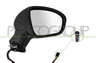 DOOR MIRROR RIGHT-ELECTRIC-HEATED-BLACK-WITH SENSOR-WITH LAMP-ASPHERICAL-9 PINS