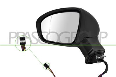 DOOR MIRROR LEFT-ELECTRIC-HEATED-BLACK-WITH LAMP-ASPHERICAL-7 PINS