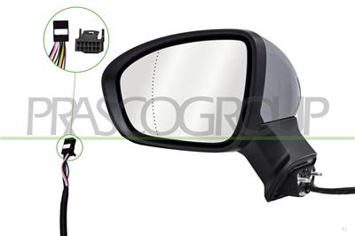 DOOR MIRROR LEFT-ELECTRIC-PRIMED-HEATED-FOLDABLE-WITH LAMP-ASPHERICAL-9 PINS
