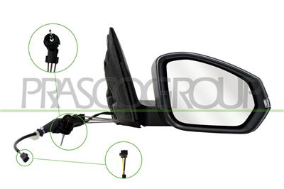 DOOR MIRROR RIGHT-WITH CABLE-PRIMED-WITH LAMP-CONVEX-2 PINS