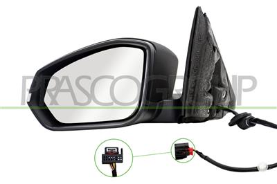 DOOR MIRROR LEFT-ELECTRIC-BLACK-HEATED-WITH LAMP-CONVEX-6 PINS