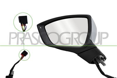 SPIEGEL LINKS-ELEKTRISCH-GRUNDIERT-HEIZBAR-MIT BLINKER-KONVEX-6 PINS