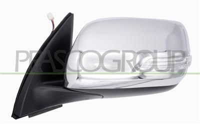 DOOR MIRROR LEFT-ELECTRIC-BLACK-FOLDABLE-WITH LAMP-CONVEX-CHROME-WITH CHROME COVER