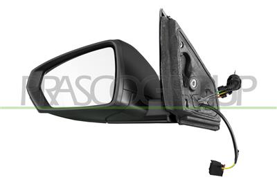 DOOR MIRROR LEFT-CABLE-BLACK-WITH LAMP-ASPHERICAL-2 PINS