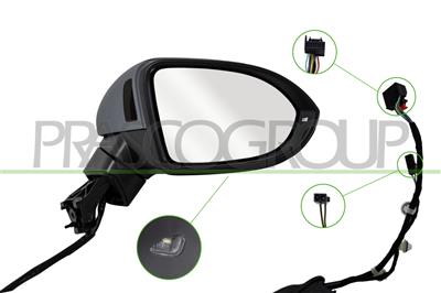 DOOR MIRROR RIGHT-ELECTRIC-PRIMED-HEATED-WITH LAMP-WITH AMBIENT LIGHT-WITH BLIS-CONVEX-9 PINS
