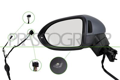 DOOR MIRROR LEFT-ELECTRIC-PRIMED-HEATED-WITH LAMP-WITH AMBIENT LIGHT-WITH BLIS-WITH PROVISION FOR AUTODIMMING-ASPHERICAL-11 PINS