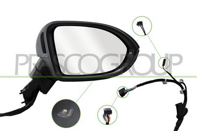 DOOR MIRROR RIGHT-ELECTRIC-HEATED-PRIMED-FOLDABLE-WITH LAMP-WITH AMBIENT LIGHT-WITH MEMORY-WITH BLIS-CONVEX-15 PINS