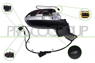 DOOR MIRROR RIGHT-ELECTRIC-PRIMED-HEATED-WITH LAMP-WITH AMBIENT LIGHT-WITH BLIS-CONVEX-7 PINS