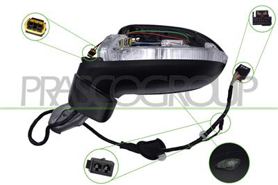 RETROVISORE SINISTRO-ELETTRICO-CON PRIMER-TERMICO-CON FANALE-CON LUCE CORTESIA-CON BLIS-CON PREDISPOSIZIONE OSCURAMENTO AUTOMATICO-ASFERICO-9 PINS