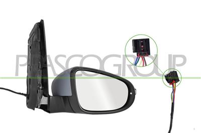 DOOR MIRROR RIGHT-ELECTRIC-PRIMED-HEATED-WITH LAMP-CONVEX-6 PINS