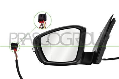 DOOR MIRROR LEFT-ELECTRIC-HEATED-PRIMED-WITH LAMP-WITH BLIS-ASPHERICAL-8 PINS