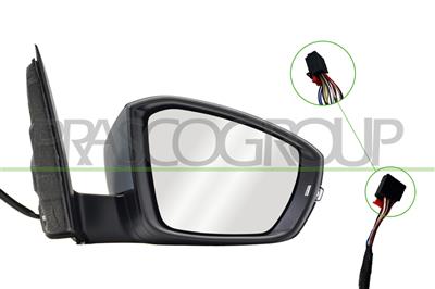 DOOR MIRROR RIGHT-ELECTRIC-PRIMED-HEATED-FOLDABLE-WITH LAMP-WITH MEMORY-CONVEX-12 PINS