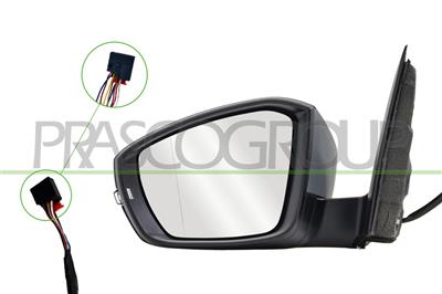 DOOR MIRROR LEFT-ELECTRIC-PRIMED-HEATED-FOLDABLE-WITH LAMP-ASPHERICAL-8 PINS