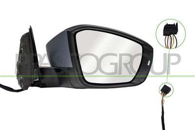 DOOR MIRROR RIGHT-ELECTRIC-PRIMED-HEATED-WITH LAMP-CONVEX-6 PINS